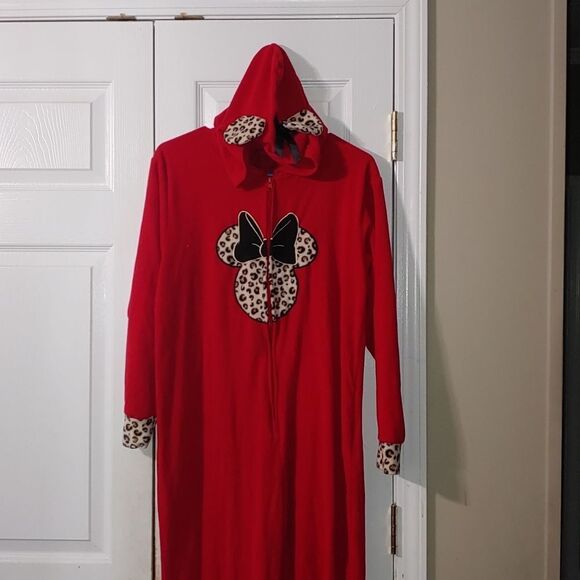 Disney Minnie Mouse Hoodie Leopard One Piece Pajama Onsie SZ M - Picture 3 of 9